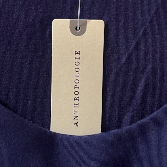 Anthropologie by Maeve Long-Sleeve Scoop-Neck Mini Shift Dress Blue Stretch Med - Picture 5 of 10